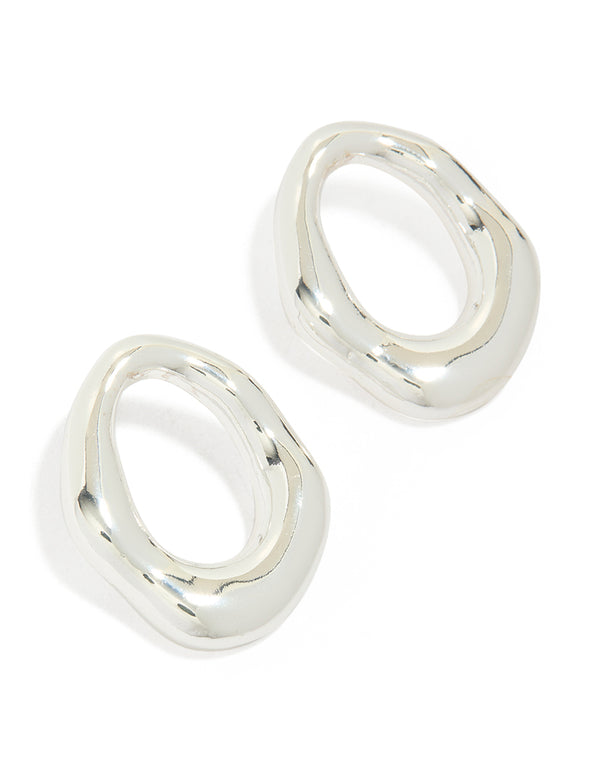 Silver Plated Molten Open Circle Stud Earrings