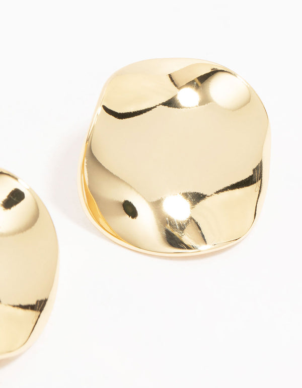 Gold Plated Round Wave Stud Earrings