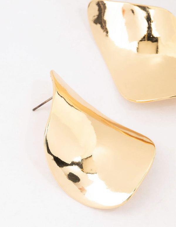 Gold Plated Large Petal Stud Earrings
