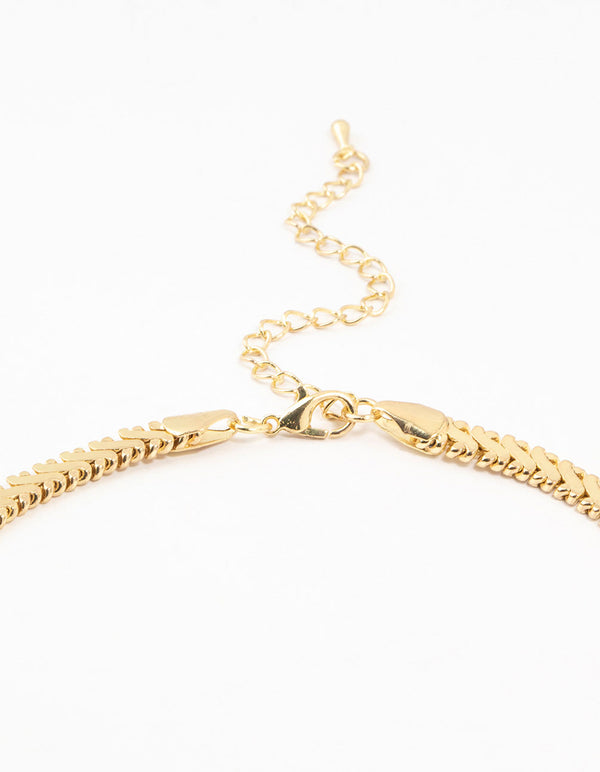 Gold Plated Flat Edge Detailed Necklace