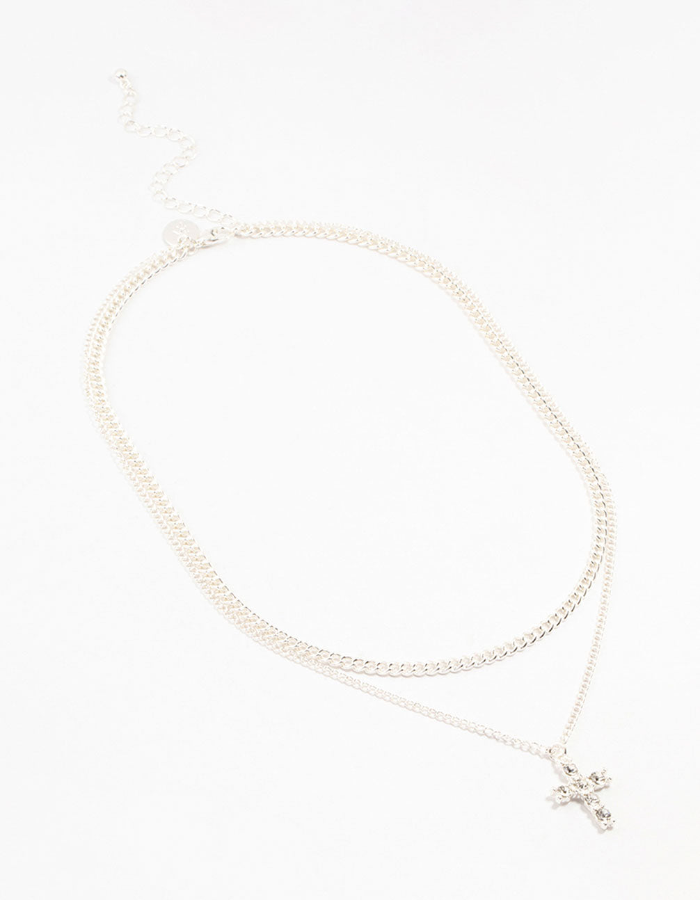 Silver Plated Diamante Cross Layered Curbchain Necklace