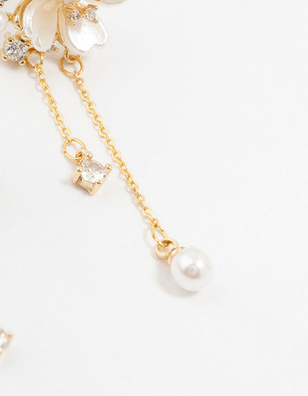 Gold Plated Acrylic Flower Pearl Drop Earrings