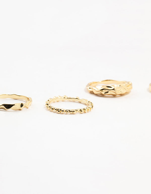 Gold Plated Textured Metal Rings 5-Pack