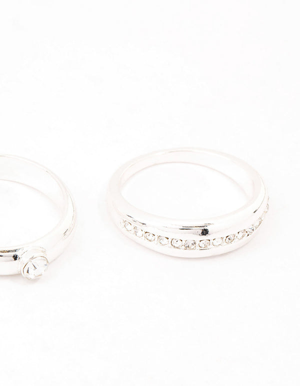 Silver Plated Cubic Zirconia & Chunky Rings 3-Pack