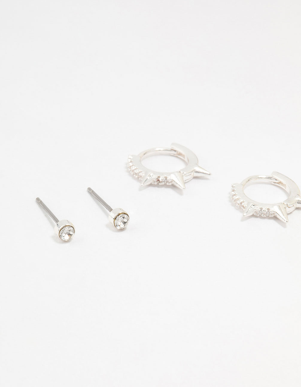 Silver Diamante Spikey Earrings 3-Pack