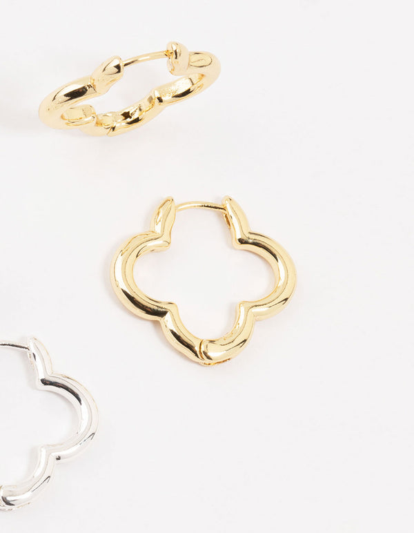 Mixed Metals Clover Hoop Earrings 2-Pack