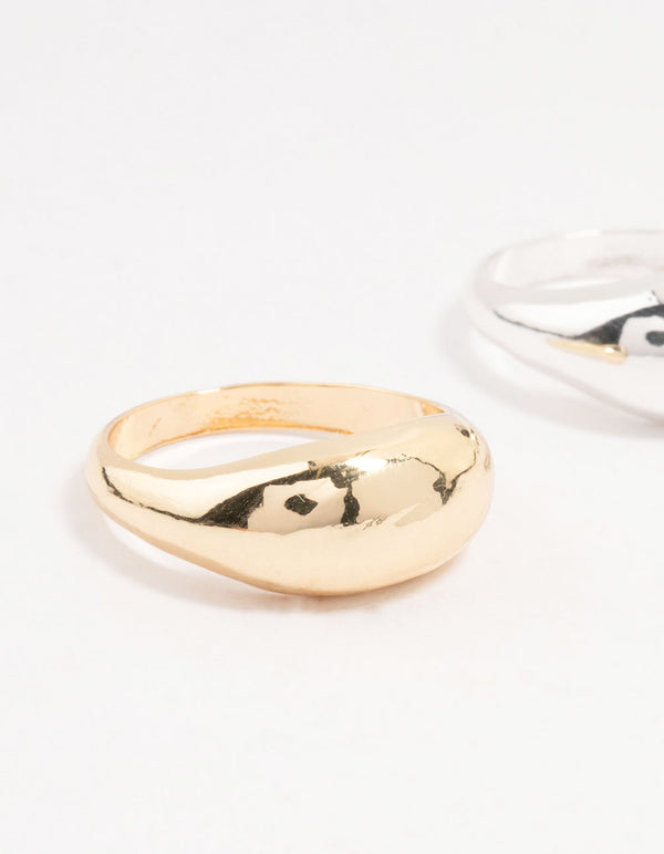 Mixed Metal Chunky Stacking Rings 2-Pack