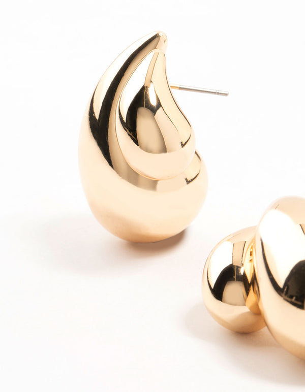 Double Gold Teardrop Stud Earrings