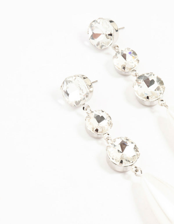 Silver Diamantes & Pearl Drop Earrings