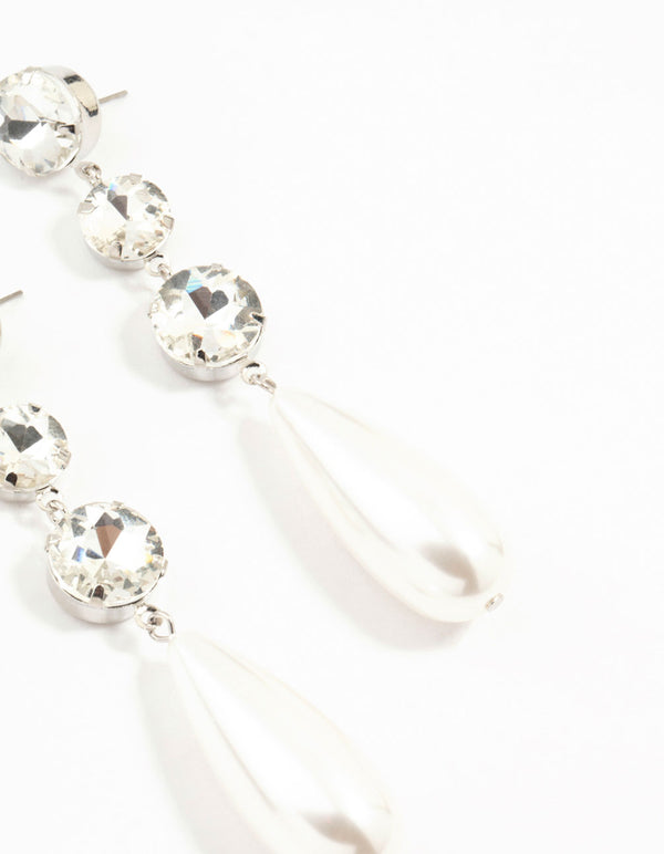 Silver Diamantes & Pearl Drop Earrings