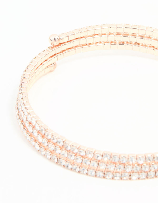 Rose Gold Diamante Spiral Bangle
