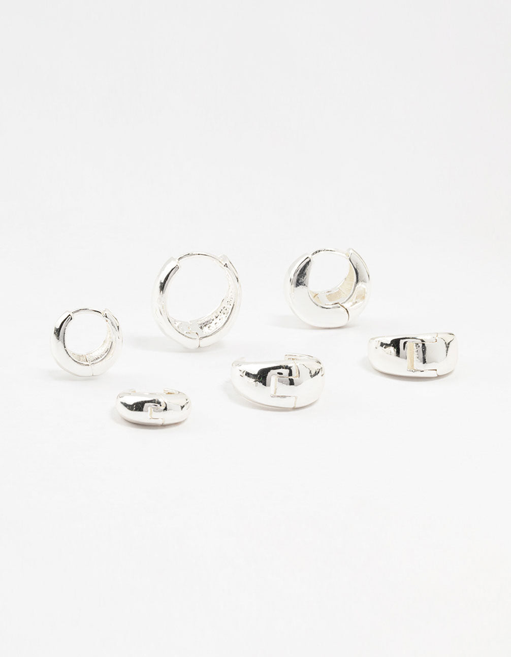 Silver Plated Brass Chunky Mixed Hoop Earrings 3-Pack