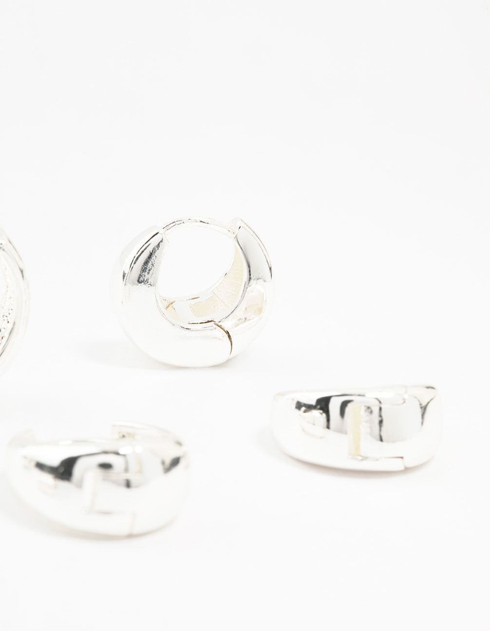 Silver Plated Brass Chunky Mixed Hoop Earrings 3-Pack