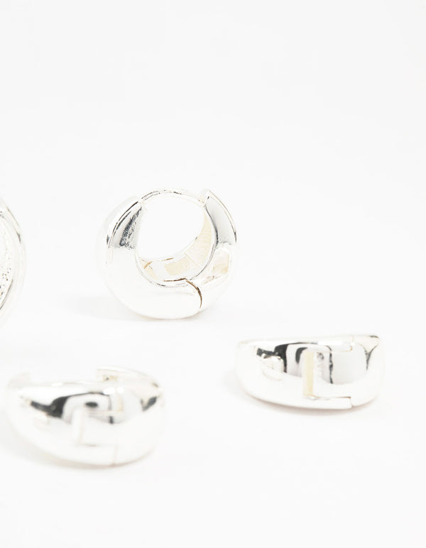 Silver Plated Brass Chunky Mixed Hoop Earrings 3-Pack