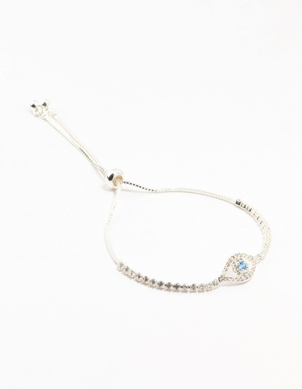 Silver Plated Brass Crystal Large Evil Eye Bracelet