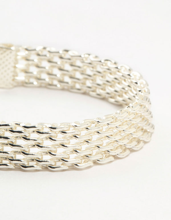 Silver Plated Brass Skinny Mesh Link Bracelet