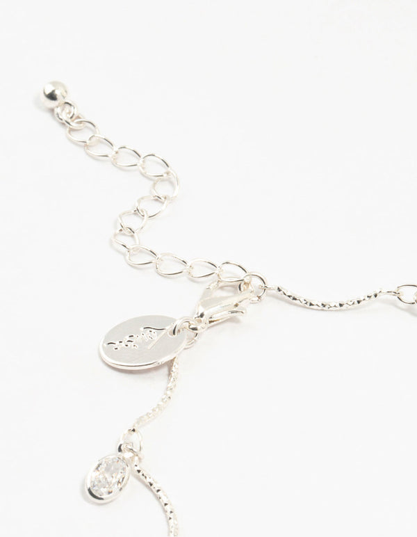 Silver Plated Brass Vine Crystal Charm Bracelet