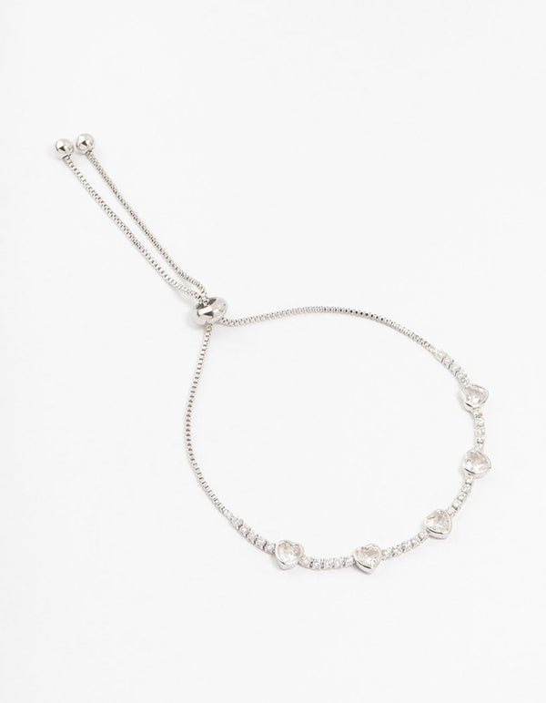 Silver Cubic Zirconia Heart Toggle Bracelet