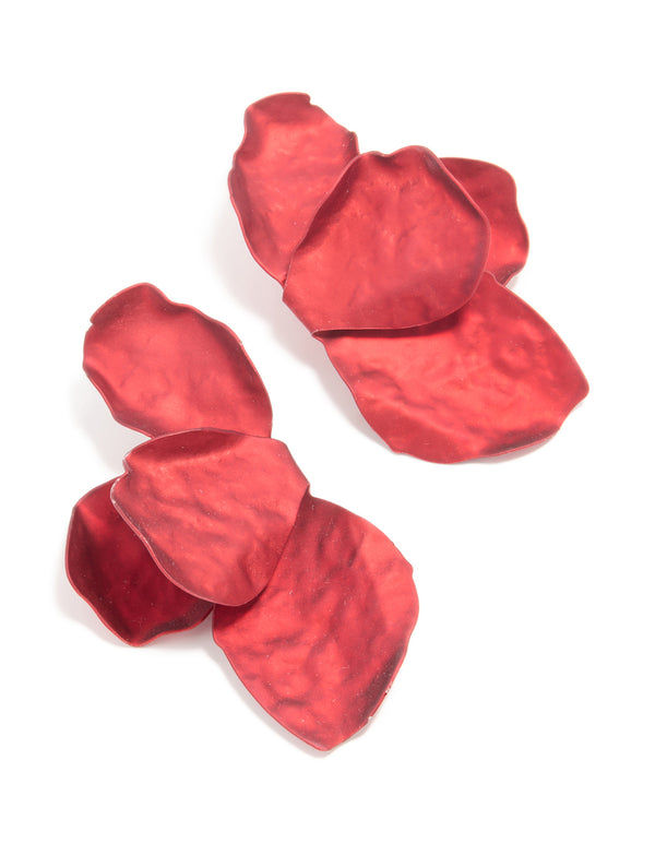 Red Coated Flower Petal Drop Earrings