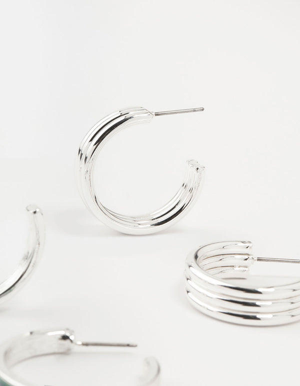 Silver Abalone Genuine Shell Hoop Earrings 2-Pack