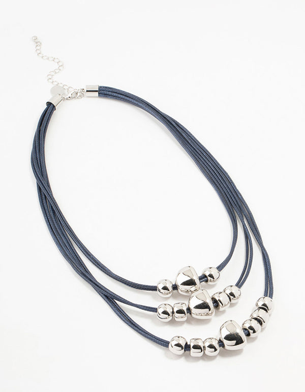 Silver 3 Row Ball Cord Necklace
