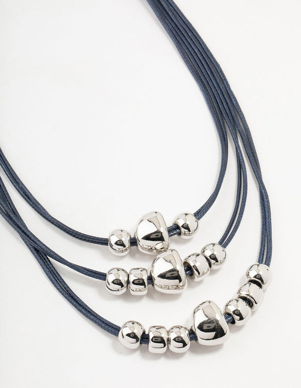 Silver 3 Row Ball Cord Necklace