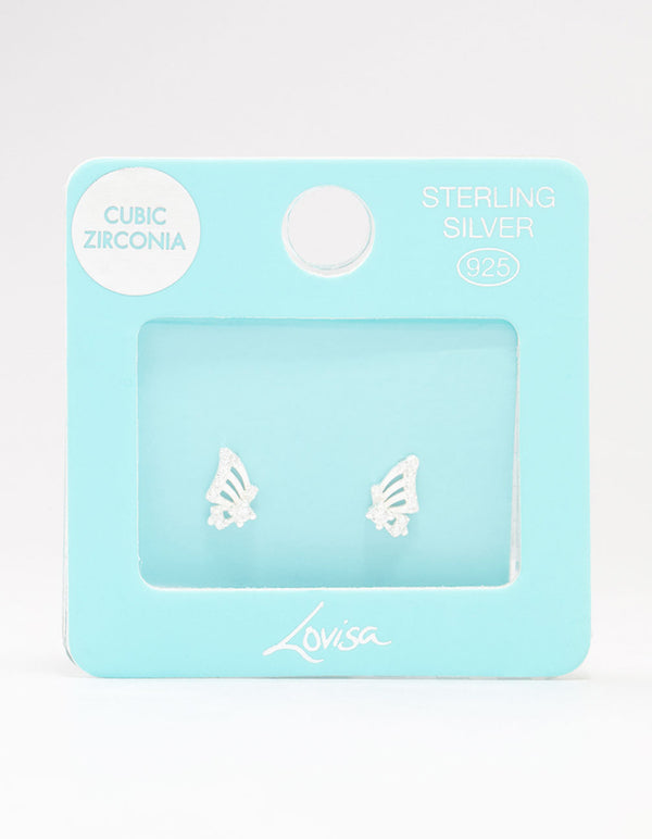 Sterling Silver Cubic Zirconia Butterfly Wings Stud Earrings