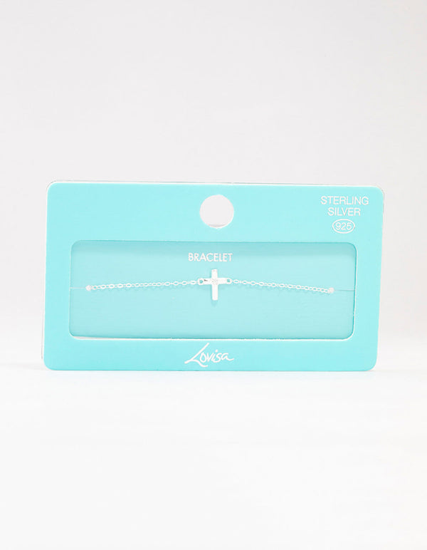 Sterling Silver Clean Cross Bracelet