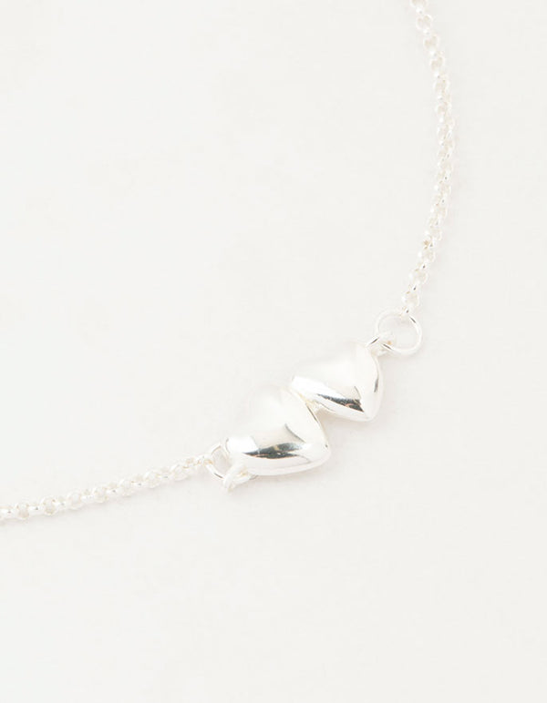 Sterling Silver Paired Puffy Heart Bracelet