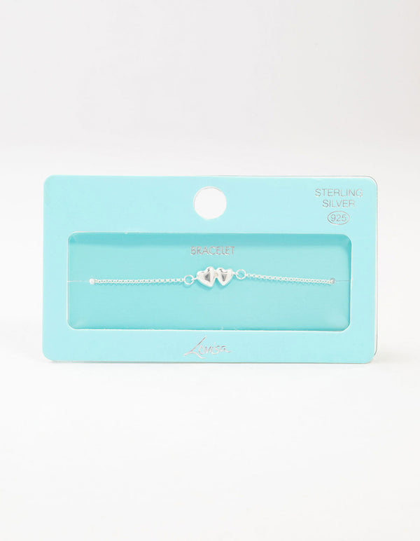 Sterling Silver Paired Puffy Heart Bracelet