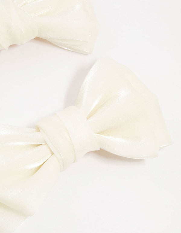 Cream Mini Fabric Bow Tie Hair Clips 2-Pack