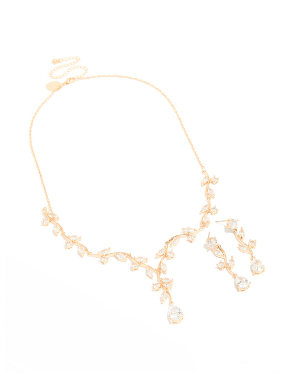 Gold Creeping Crystal Vine Necklace & Earrings Set