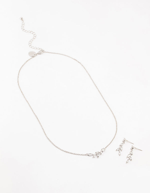 Silver Olive Branch Necklace & Earrings Set