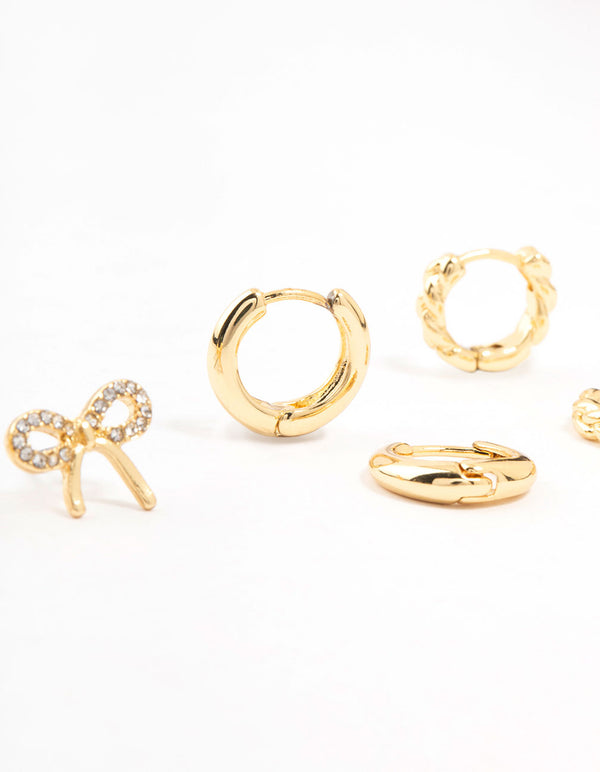 Gold Plated Bow & Hoop Earrings 3-Pack