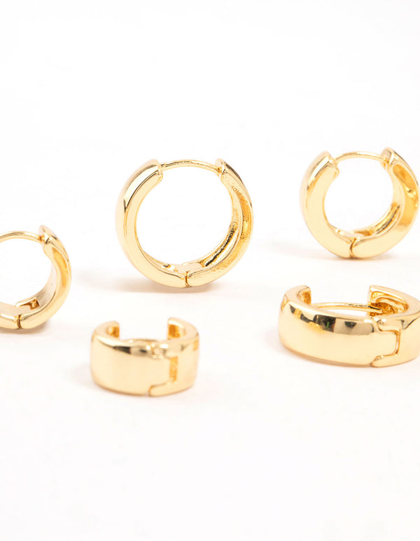 Gold Plated Thick Bold Hoop Earrings 3-Pack