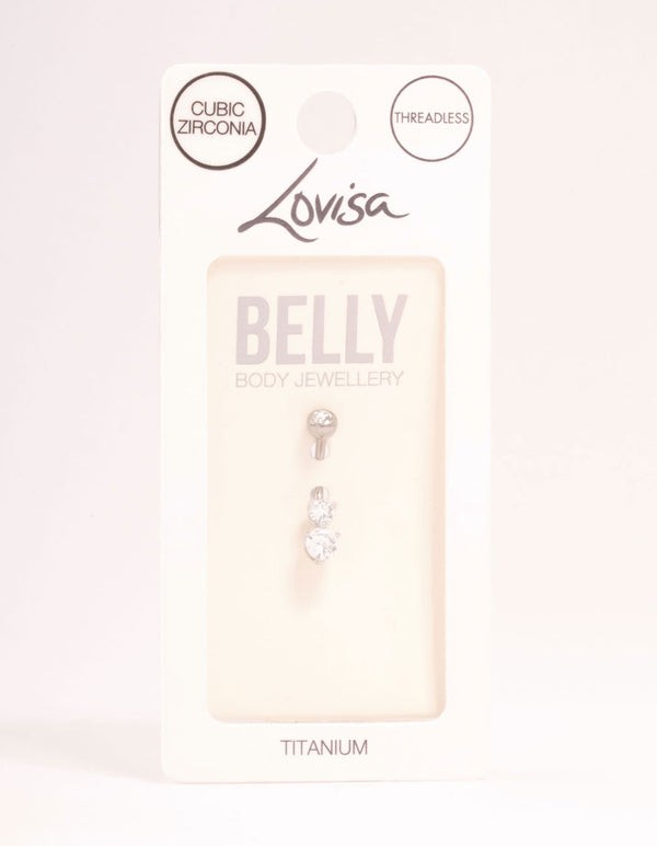 Titanium Cubic Zirconia Threadless Bellybar
