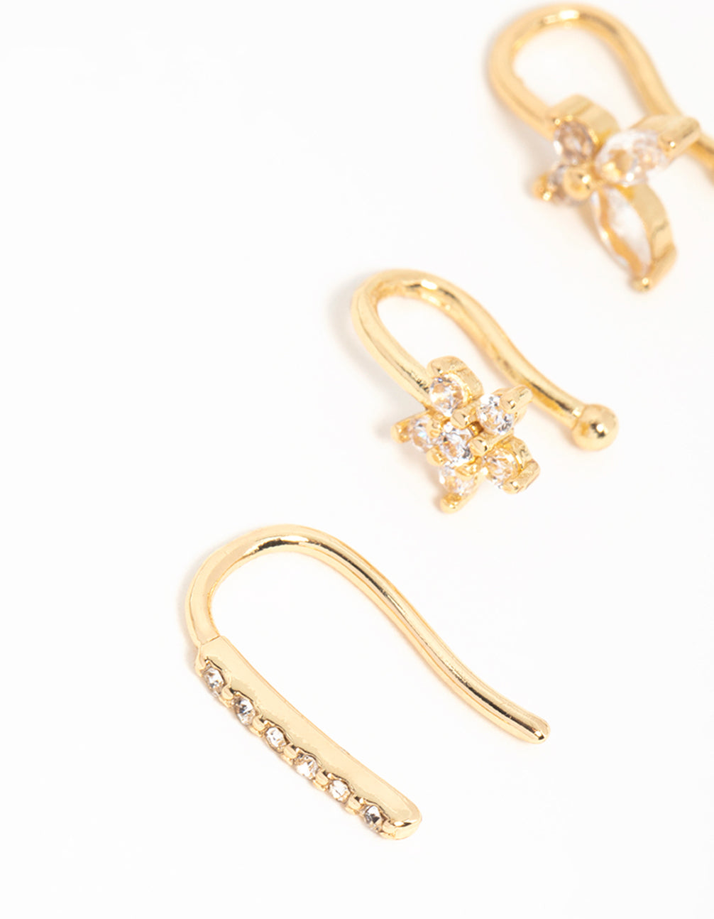 Gold Plated Nature Faux Nose Studs 3-Pack