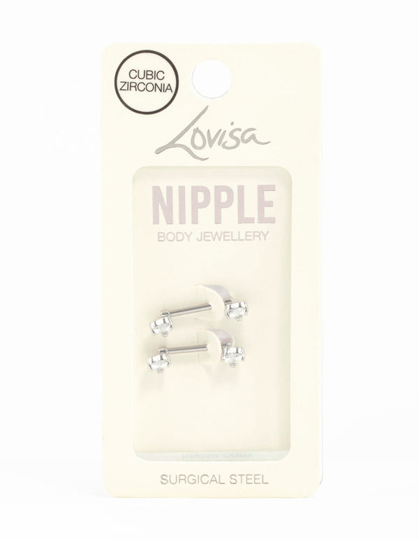 Surgical Steel Cubic Zirconia Heart Nipple Bar 2-Pack