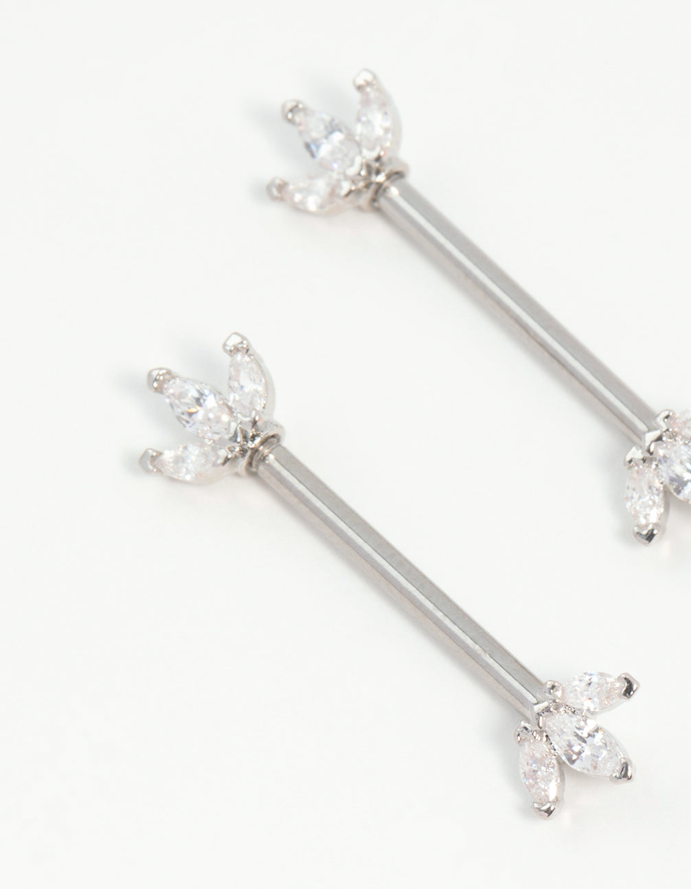 Surgical Steel Cubic Zirconia Fan Nipple Bars 2-Pack