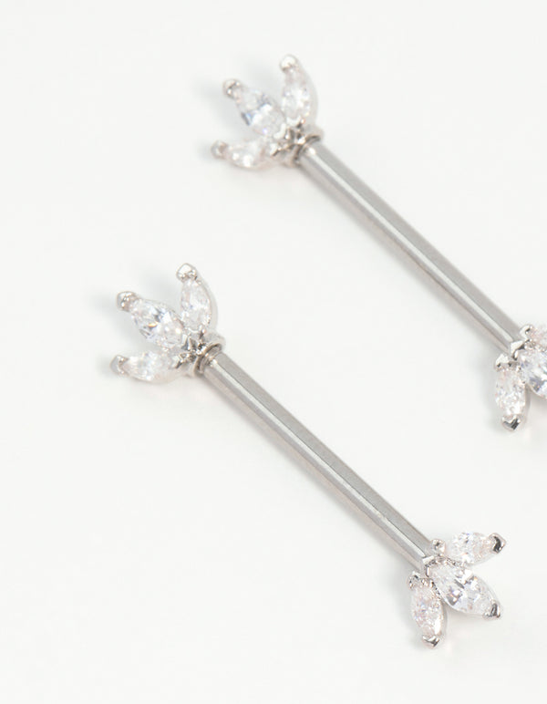 Surgical Steel Cubic Zirconia Fan Nipple Bars 2-Pack
