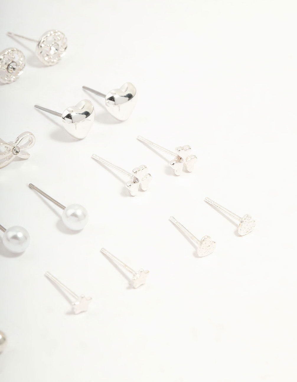 Silver Butterfly & Mixed Style Stud Earrings 12-Pack