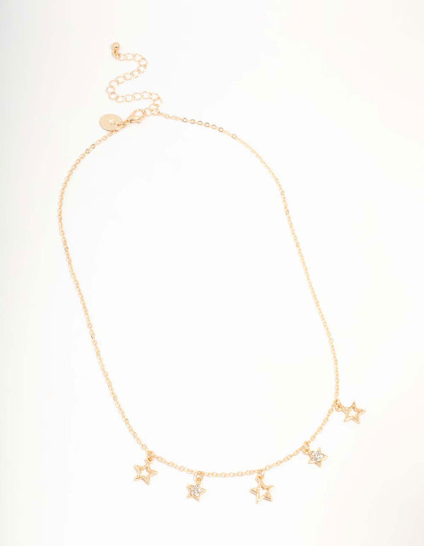 Gold Diamante Star Droplet Necklace