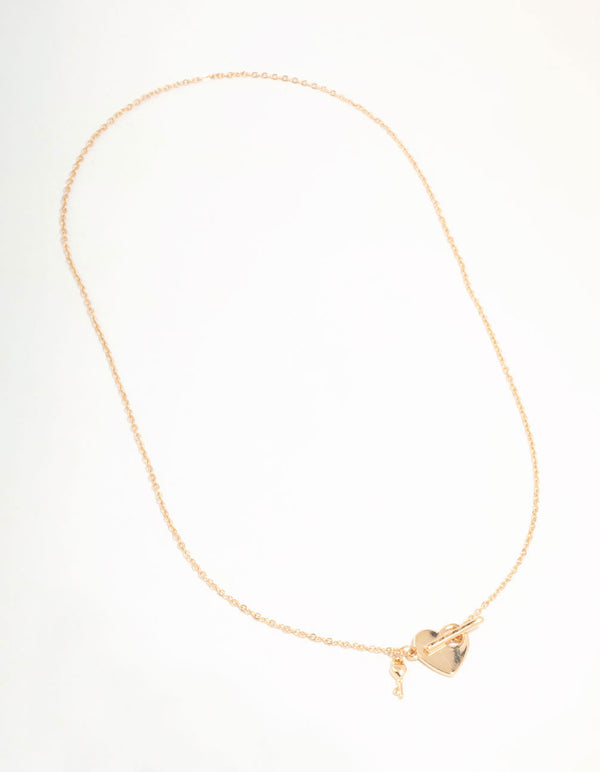 Gold Heart & Key T&O Necklace
