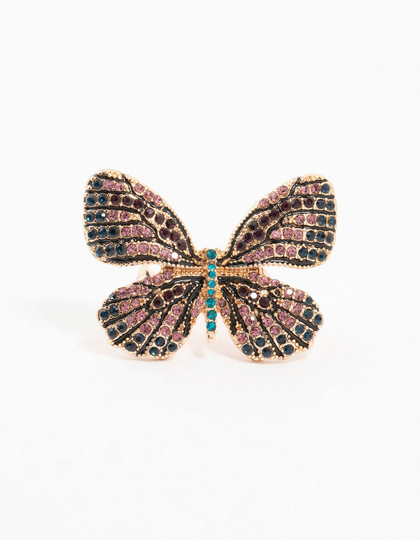 Gold Jeweled Butterfly Ring
