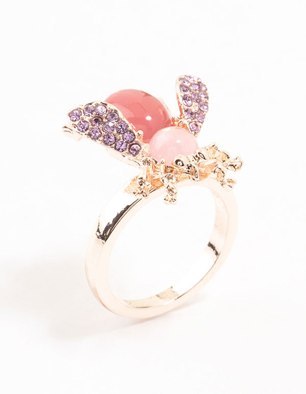 Rose Gold Diamante Beetle Ring