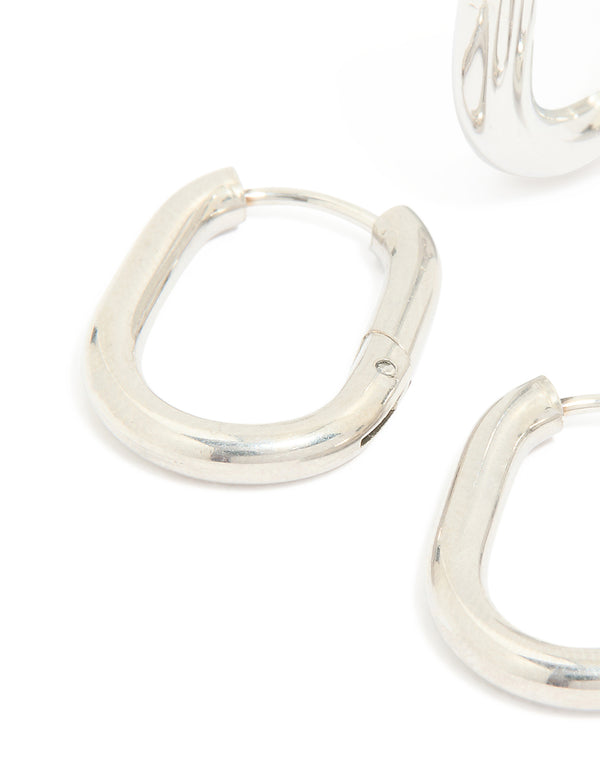 Waterproof Stainless Steel Square Oval Hoop Earrings 2-Pack