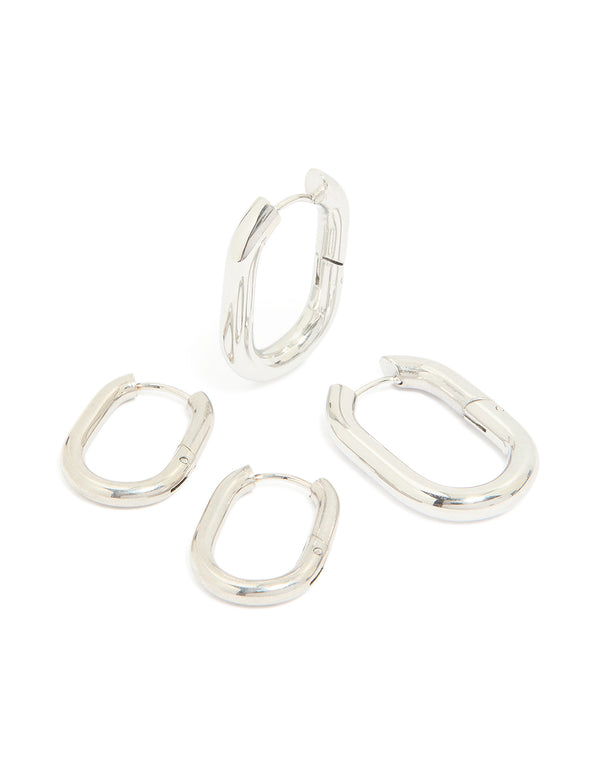Waterproof Stainless Steel Square Oval Hoop Earrings 2-Pack