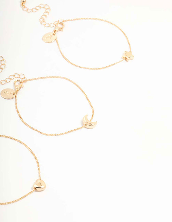 Gold Star & Moon & Heart Bracelets 3-Pack