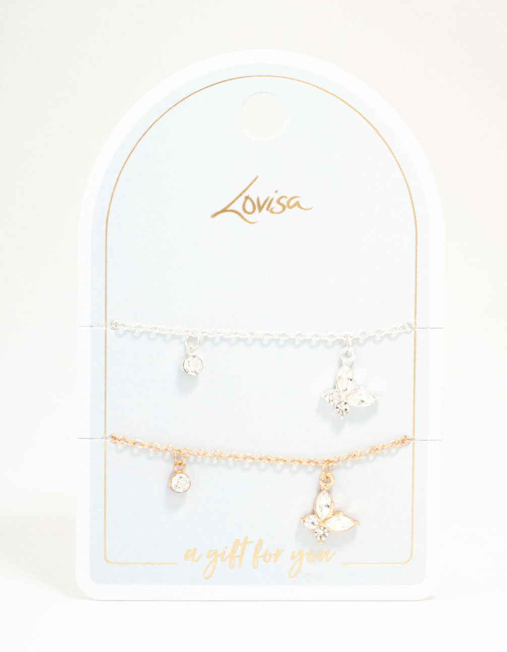Mixed Metals Diamante Butterfly Bracelets 2-Pack