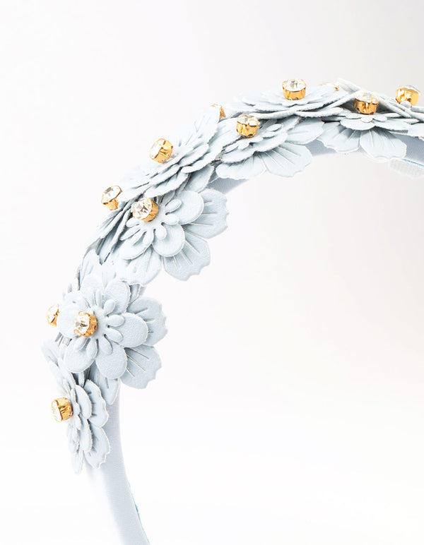 Blue PU Leather Fabric Cut Out Flower Headband